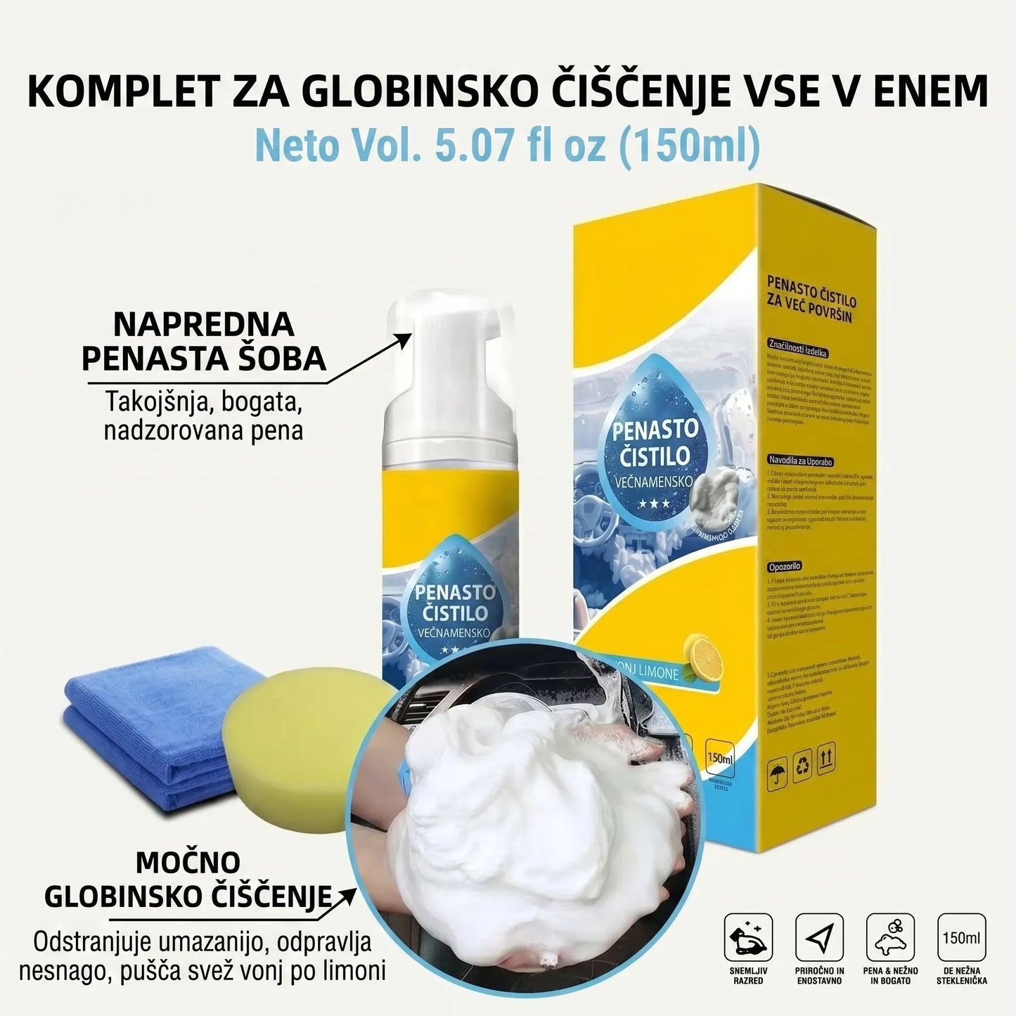 ⏳ ZADNJI DAN -80% 💥 4-v-1 Večencimska čistilna pena — Odstranjevalec madežev brez drgnjenja za avto in dom ✨