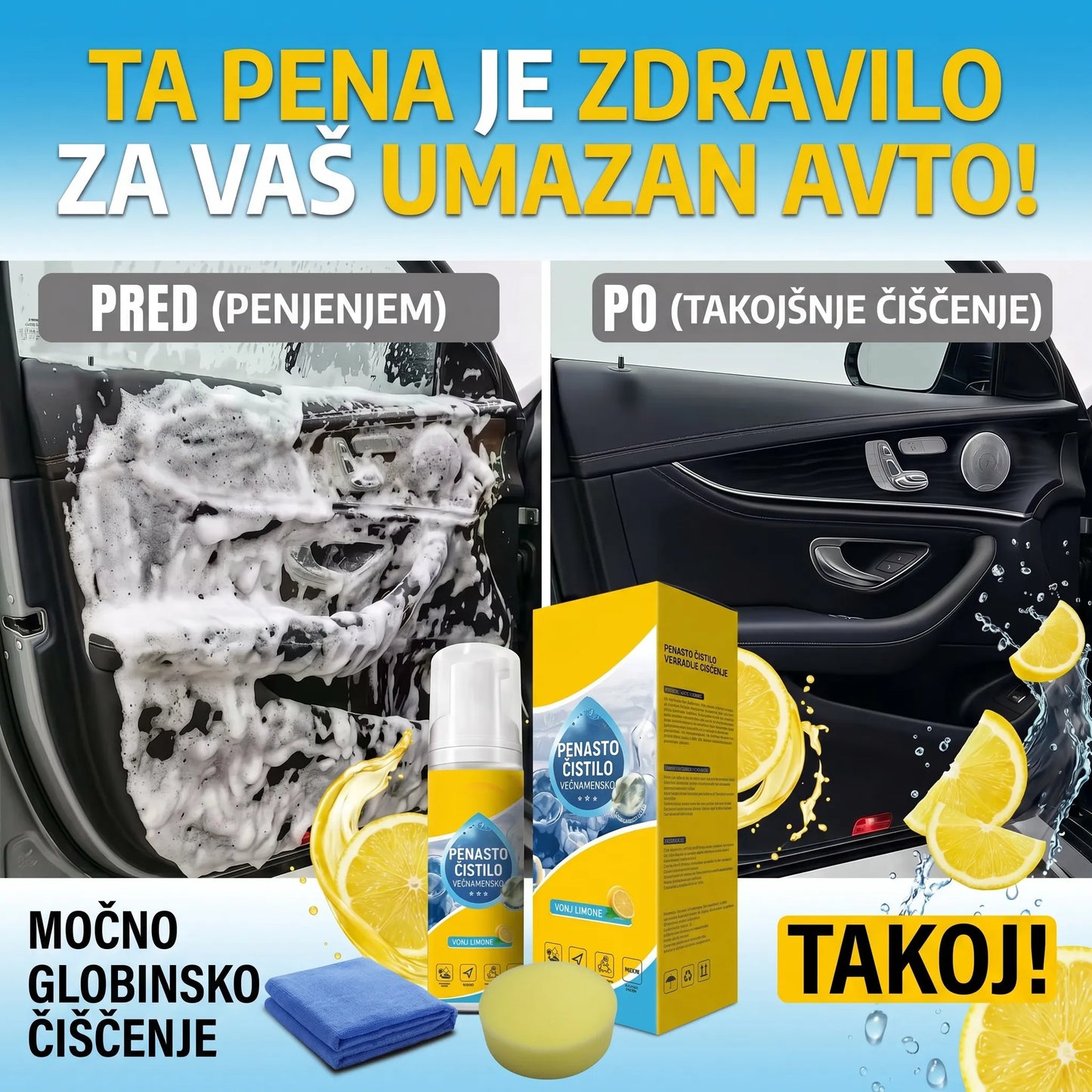 ⏳ ZADNJI DAN -80% 💥 4-v-1 Večencimska čistilna pena — Odstranjevalec madežev brez drgnjenja za avto in dom ✨